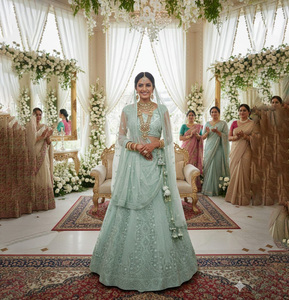 Filet traditionnel de créateur Lehengha Choli pour femmes Bollywood Indian Party prêt à porter Lengha pour les mariages d'été - Product Image 1