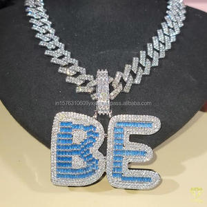 Collier de luxe Hip Hop en moissanite bleue et diamants, serti pavé, style cubain, pour hommes et femmes - Product Image 3