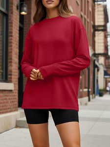 Camiseta de Manga Larga para Mujer al por Mayor, Top de Punto de Algodón Suave, Camiseta Básica de Cuello Redondo a la Moda, Diseño Personalizado, Ropa OEM ODM - Product Image 3