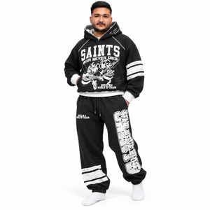 Ensemble survêtement homme molletonné épais avec sweat à capuche imprimé et pantalon de jogging, style streetwear, personnalisable avec logo, vente en gros OEM - Product Image 4