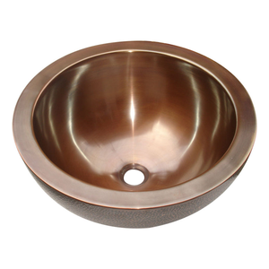 Double Wall Copper Sink Outside Hammered Inside Smooth Handmade Copper Bathroom Vessel Sink Luxury Decorative Wash <b>Basin</b> - Product Image 2