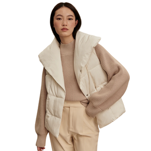 Chaleco Acolchado Ligero para Mujer, Sin Mangas, Cuello Alto, Botones al Frente, Cálido, Informal, a la Moda - Product Image 3