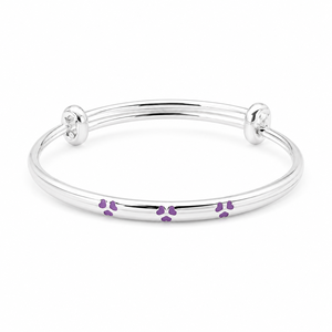 925 Sterling Silver Purple Paw Print Open Bangle <b>Bracelet</b> High Polish <b>Cute</b> Animal Lover Jewelry for Girls Daily Wear Gift Party - Product Image 4
