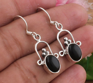 925 Silver High Quality Natural Black <b>Onyx</b> Drop <b>Earrings</b> Vintage Antique Finish Handmade Luxury Jewelry for Anniversary Party - Product Image 6