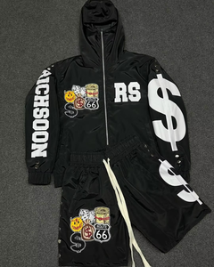 Ensemble de survêtement imperméable en nylon et polyester pour homme, coupe-vent deux pièces, séchage rapide, couleur unie - Product Image 4