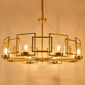Sparxwizz Engineering Modern Gold Metal Geometric Chandelier <b>Glass</b> Cylinder <b>Shades</b> Eco-Friendly Durable Luxury <b>Pendant</b> Ceiling - Product Image 1
