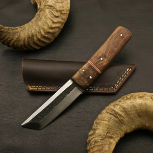 Couteau EDC à lame fixe à bord droit forgé à la main, finition forgée, manche en bois Pakka gris, entretoise en cuivre, camping, bushcraft, utilitaire - Product Image 5