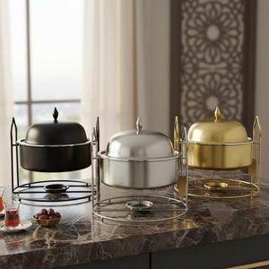 Luxury Arabic Round Chafing Dish Gold Diamond Lattice Cut Out Frame Lid Holder Ramadan <b>Buffet</b> <b>Server</b> Single Unit - Product Image 1