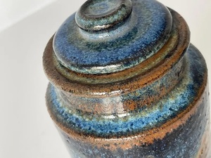 Tall Artisan Style <b>Storage</b> Canister Reactive Glaze Finish Secure Lid Moisture Protection <b>Kitchen</b> Counter Organizer - Product Image 2