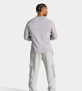 Men's Long Sleeve O-Neck Quick Dry Jersey <b>T</b>-<b>Shirt</b> Regular Fit Solid Gray Casual Wear 100% <b>Polyester</b> Knitted Fabric Bulk Tees - Product Image 2
