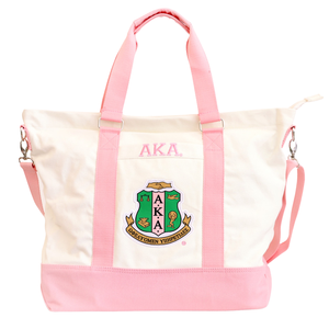 AKA Canvas <b>Tote</b> Bag Neutral Pink Sorority Shoulder Bag Large Capacity Zipper Travel Handbag Stylish Women Gift - Product Image 1