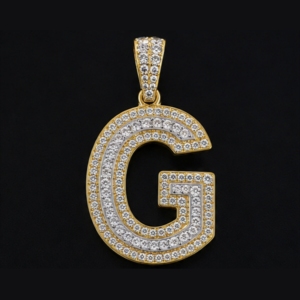 Pendentif personnalisé en argent 925 avec lettre initiale G en moissanite de laboratoire, bicolore, style hip-hop, breloque nominative, pour fête, OEM ODM, directement de l'usine - Product Image 1