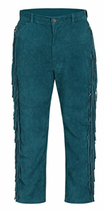 Pantalon pour homme en cuir véritable, coupe droite, léger, taille haute, bleu sarcelle, à franges, style Western, Festival, Cowboy, Bohème, Motard - Product Image 3