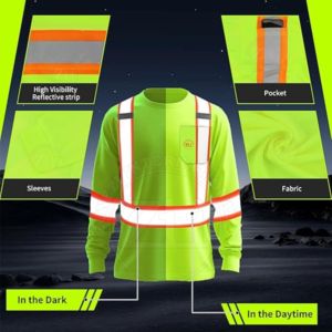 Camiseta de Trabajo de Alta Visibilidad Reflectante de Manga Larga, Clase 1, Algodón, Uniforme para Construcción y Minería, con Luz LED Intermitente, Impermeable - Product Image 2