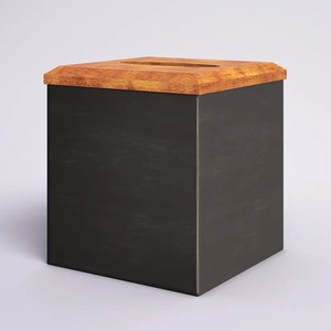 Modern Square <b>Tissue</b> Box Cover Wooden Top <b>Black</b> Metal Base Free Standing Decorative Home Accessory - Product Image 1