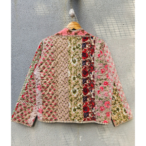 Indian Cotton New style Woven Long Sleeve <b>Patchwork</b> Quilted <b>Jacket</b> Handmade Lightweight & Warm for Autumn/Winter gift for her - Product Image 6