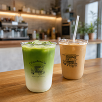 Özel Logolu U Şeklinde Plastik Soğuk İçecek Bardakları, Buzlu Kahve, Matcha ve Bubble Tea Paket Servisi için Kubbeli Kapaklı