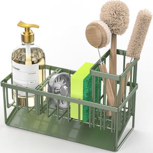 <b>Kitchen</b> Sink Organizer <b>Storage</b> with High Brush Holder 304 Stainless Steel Sponge Rack and Caddy for Convenient Access - Product Image 1