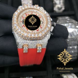 นาฬิกาโครโนกราฟหรูหราประดับเพชร Pahal Jewels ขนาด 45 มม. ระบบอนาล็อก ควอตซ์ สำหรับผู้ชาย ตัวเรือนสแตนเลสสีแดง ประดับโมอิสซาไนต์ ตัวเลขโรมัน - Product Image 2