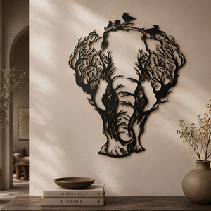 ELEPHANT <b>BIRDS</b> WALL <b>DECOR</b> Iron Tree Silhouette Wall Art Black Finish Handmade Decorative Hanging Contemporary Modern Nature - Product Image 4