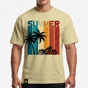 T-shirt homme été, imprimé palmiers, manches courtes, col rond, décontracté, 100% coton, coupe classique, unisexe - Product Image 1