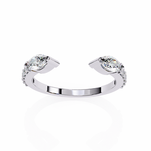 Anillo de Moissanita con Corte Marquesa en Oro Blanco, Banda de Eternidad con Brillantes Redondos para Mujer, Joyería de Compromiso y Boda - Product Image 6