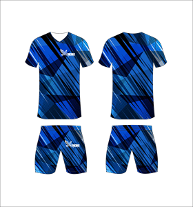 Conjunto de Uniforme de Fútbol Sublimado Personalizado, Azul y Negro, Patrón Gráfico Abstracto, Transpirable, de Secado Rápido, para Hombre y Niño - Product Image 1