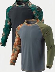 เสื้อแรชการ์ดแขนสั้นสำหรับผู้ชาย Shan Apparel แห้งเร็ว ผลิตจากผ้าสแปนเด็กซ์/ไนลอน พิมพ์ลายแบบทรานเฟอร์ความร้อน ลายทรอปิคอล สีแดงเขียว - Product Image 5
