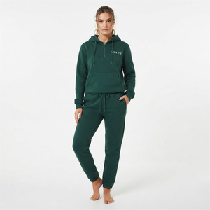 Conjunto de dos piezas de chándal de algodón de color verde elegante para mujer HAWK EYE Premium con cremallera media y bolsillos tipo canguro - Product Image 4