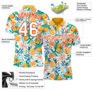 Polo de golf personnalisé orange et blanc à motif 3D, respirant et anti-transpiration, pour le golf - Product Image 3