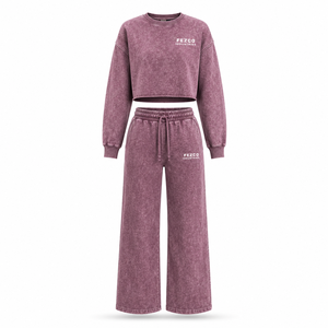 Trendy Acid Wash Hooded 100% Cotton <b>Women's</b> Winter Crop Hoodie Lace Rhinestone Embroidered Fleece <b>Baggy</b> <b>Trouser</b> 2-Piece Set - Product Image 4