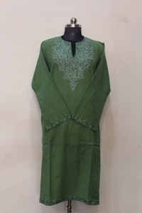 Green Embroidered Cotton Indian Traditional Wear <b>Kurta</b> <b>Men</b> V Neck Full Sleeve Ethnic Top Casual Festival Wear - Product Image 4