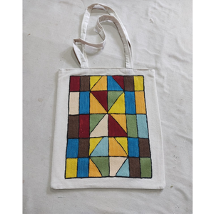 Premium Kashmiri Silk Hand Embroidered Canvas Tote <b>Bag</b> 14x16 Inch Geometric Design Eco-Friendly Casual <b>Travel</b> Office Grocery Use - Product Image 1