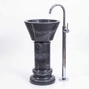 อ่างล้างหน้าแบบตั้งพื้นหินสีดำธรรมชาติ ดีไซน์ทันสมัย ผิวเงา - Product Image 2