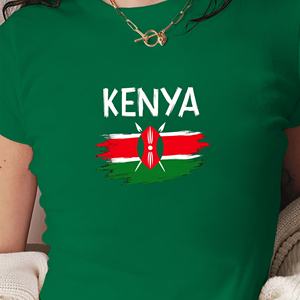 เสื้อยืดแฟชั่นผู้หญิงแบบสั้นเคนยามีลายธง - Product Image 3