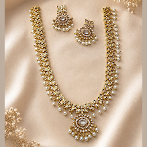 Ensemble collier et boucles d'oreilles pour femme JeweleMarket, plaqué or, pierres en cristal, style ethnique, pour mariage, fiançailles, anniversaire, fête, cadeau - Product Image 1