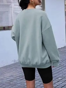 Sweat-shirt ample à col rond pour femme AMS SPORTS INTL, bleu clair, épaules tombantes, manches longues, patchwork, respirant, en coton tricoté - Product Image 3