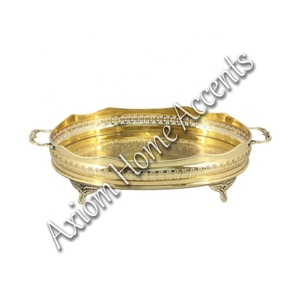 Axiom Home Accents Plateau en laiton moderne Finition polie Décor à la maison Fête servant Affichage de Noël Caractéristiques Motif circulaire Verre - Product Image 4