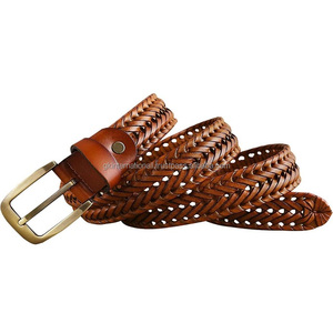 เข็มขัดหนังถักสำหรับผู้ชายเข็มขัดหนังถักแบบแฮนด์เมดเข็มขัดทางการแบบลำลองถอดได้ - Product Image 3