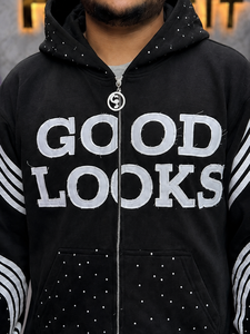 Sweat à capuche zippé oversize pour homme, style streetwear, avec motif lettres imprimées en relief - Product Image 5