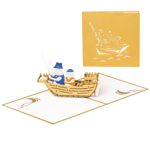Carte pop-up 3D Bateau de pêche Père et fils Carte pop-up faite à la main 3D et enveloppe Cartes de vœux 3D pour la fête des pères Cartes 3D pop-up - Product Image 1