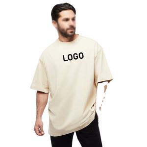 เสื้อยืดออกกำลังกายผ้าฝ้าย100% ใส่สบายสำหรับผู้ชายทรงหลวมโอเวอร์ไซส์พร้อมโลโก้ออกแบบใหม่สำหรับออกกำลังกายไหล่กว้าง - Product Image 4