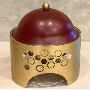 Brûleur d'encens Bakhoor en laiton doré à motif géométrique avec couvercle – Mabkhara arabe tendance en laiton pour mariages, Ramadan, cadeau de l'Aïd, décoration - Product Image 1