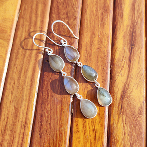 ต่างหูห้อยประดับพลอยลาบราดอไรต์สีรุ้งทรงหยดน้ำ ทำด้วยมือ ชุบเงินบนทองเหลือง สไตล์โบฮีเมียน ของขวัญ เครื่องประดับโดดเด่น - Product Image 2