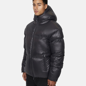 Chaqueta de Plumón con Capucha para Hombre, Negra, Cortavientos, Informal, de Invierno, Corte Regular, Cierre de Cremallera, Color Sólido, Gruesa y Aislada - Product Image 6