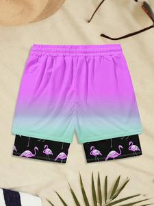 Short de bain double couche pour homme, séchage rapide, imprimé floral, léger, respirant, en tissu tissé, taille mi-haute avec cordon de serrage, idéal pour l'été - Product Image 2