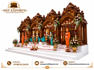 Grand Akshardham Inspired Hand-Carved Wooden Mandir Premium Wooden ISKCON Style Large Pooja Mandir for Indian Community Hall USA - Product Image 2