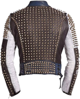 Veste en cuir d'hiver épaisse et lourde, entièrement cloutée, avec col montant et logo frontal, en cuir de vachette de haute qualité, vente en gros
