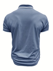 เสื้อโปโลผู้ชายแขนสั้นสีพื้นผ้าฝ้ายขายส่ง ทรงปกติ ระบายอากาศได้ดี สไตล์ลำลอง สีน้ำเงิน รับสั่งทำ - Product Image 3