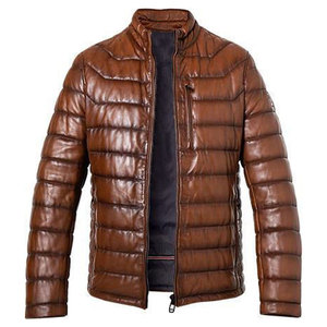 <b>Quilted</b> Leather Jacket Stand Collar Zipper Closure Windproof Casual <b>Winter</b> Wear Slim Fit Regular Length - Product Image 1